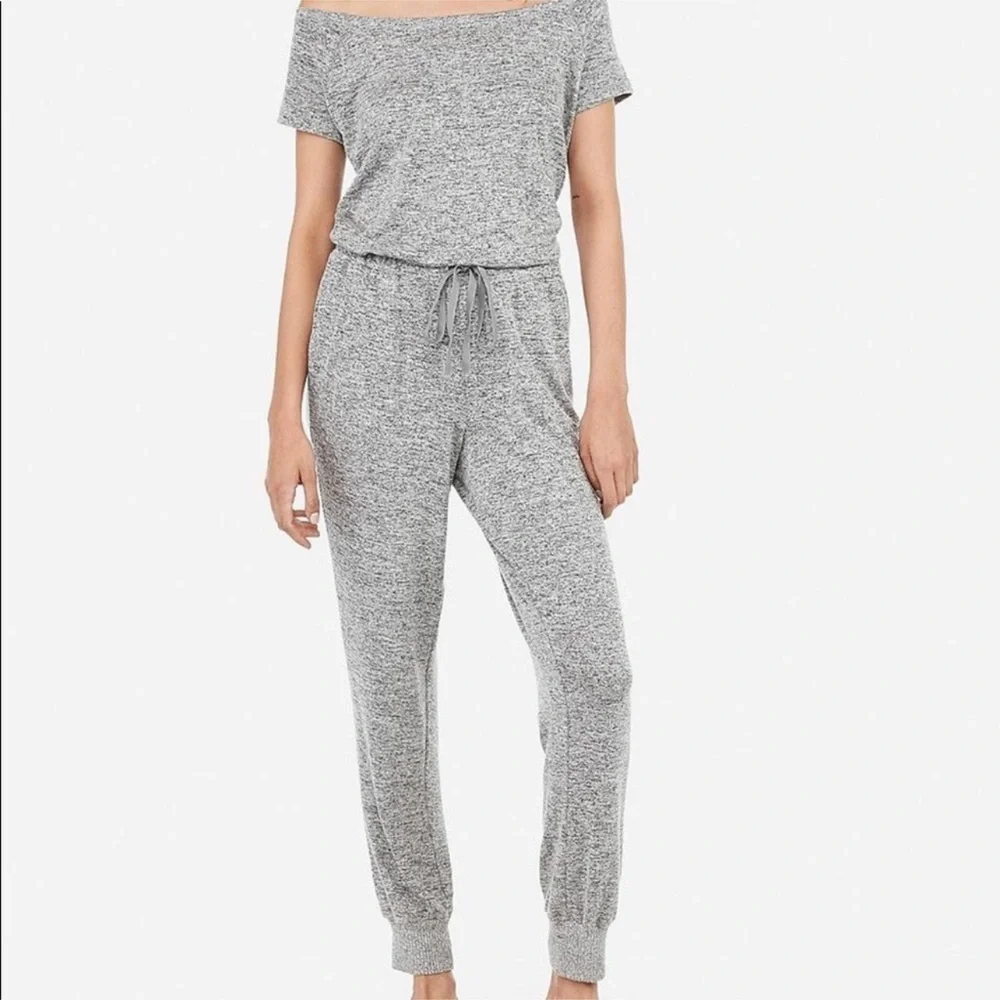 Express Off the Shoulder Heathered Lounge Jumpsuit - Picture 3 of 7